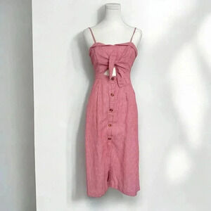 White closet boutique bohemian red pin strip tie front dress nautical Hamptons S